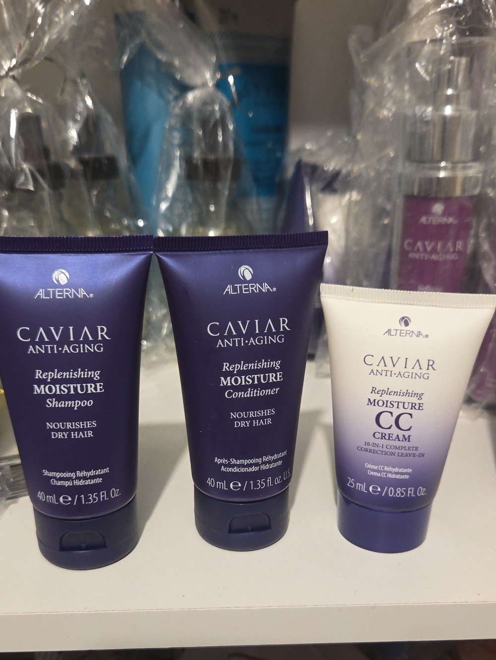 Travel Size Caviar Anti-Aging Replenishing Shampoo, Conditioner & CC Cream